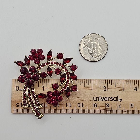 Vtg‎ Red Rhinestone Brooch Floral Spray 50s Wreath Stmt Glam Hollywood Regency - Picture 7 of 7